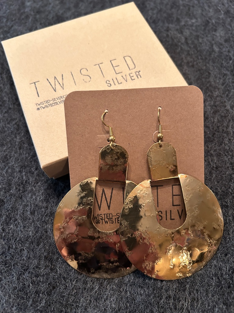 Twisted Silver Egypt Earrings, Brass, Nib